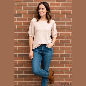 Lc Lauren Conrad Soft Pink Puffed Sleeve Women’s Top (Sz S)